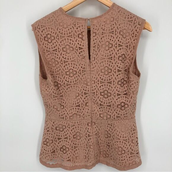 Ann Taylor Lace Peplum Top Womens Medium Pink Cap Sleeve Zip Back Slit Back - Picture 7 of 13